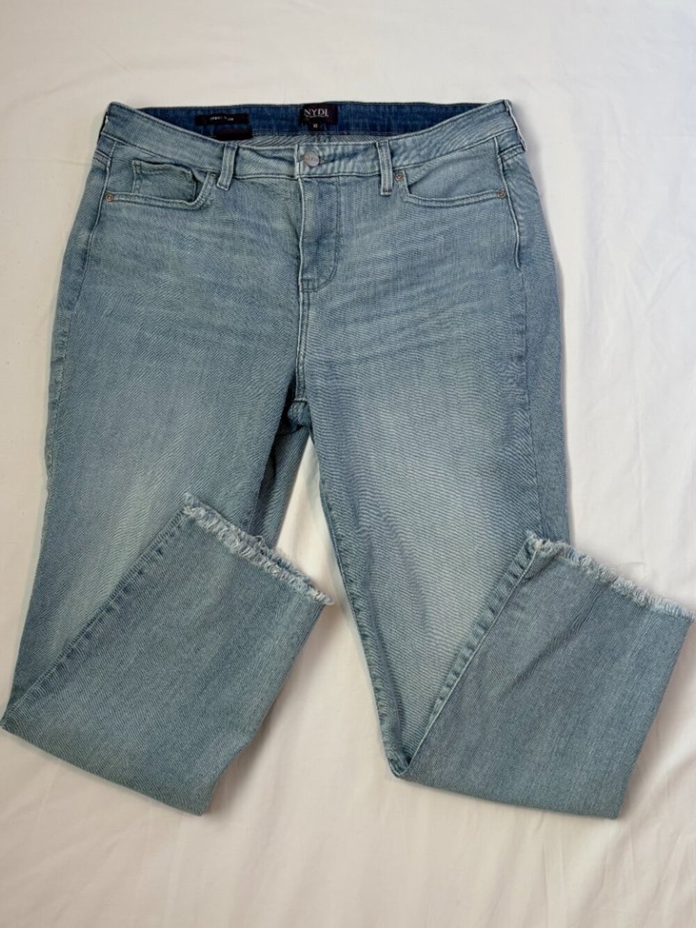 NYDJ Sheri Slim Ankle Jeans Light Paradise Blue 10 Lift Tuck Frayed Hem - Picture 2 of 12